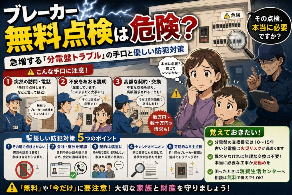 ブレーカー無料点検は危険？急増する「分電盤トラブル」の手口と優しい防犯対策