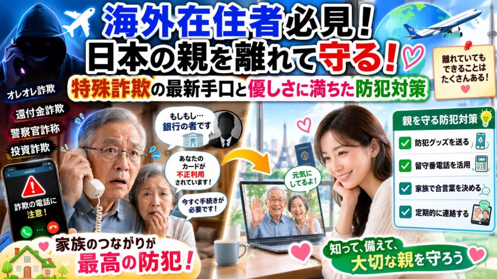 海外在住者必見。日本の親を離れて守る！特殊詐欺の最新手口と優しさに満ちた防犯対策