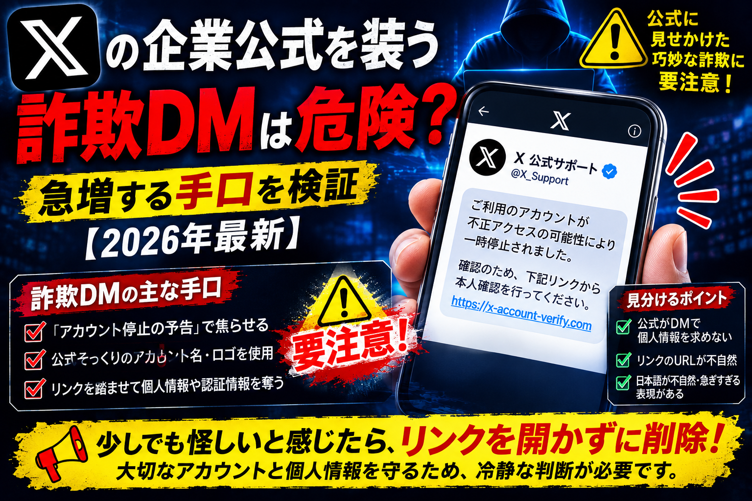Xの企業公式を装う詐欺DMは危険？急増する手口を検証【2026年最新】