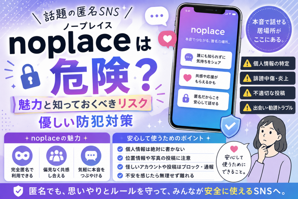 noplace（ノープレイス）は危険？話題の匿名SNSの魅力と知っておくべきリスク・優しい防犯対策