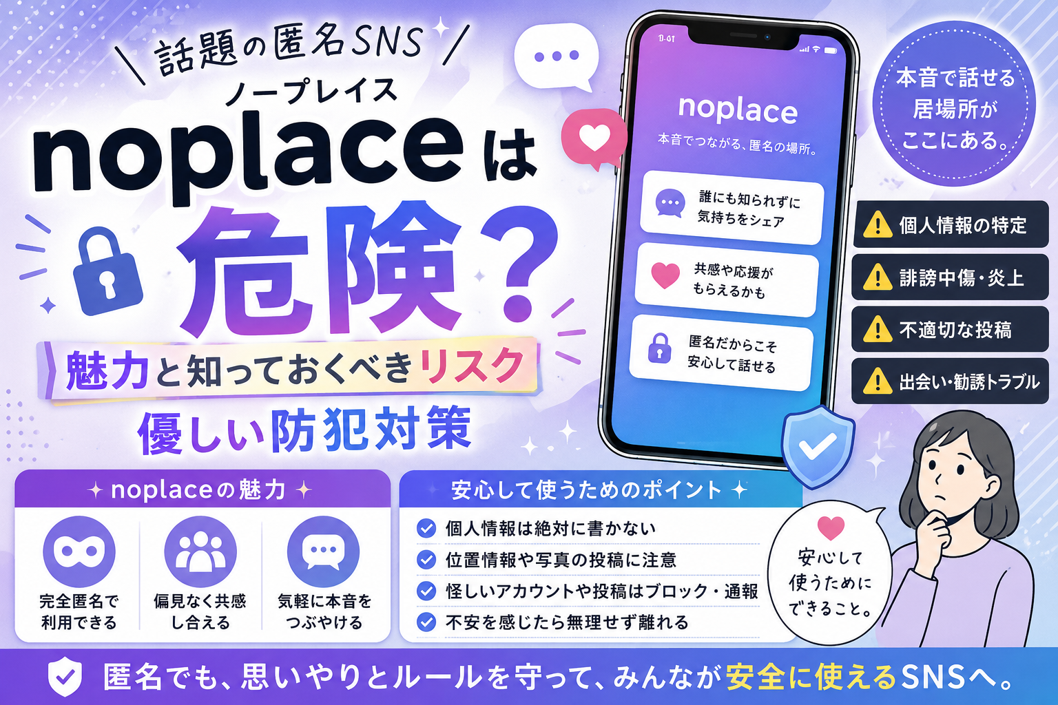 noplace（ノープレイス）は危険？話題の匿名SNSの魅力と知っておくべきリスク・優しい防犯対策
