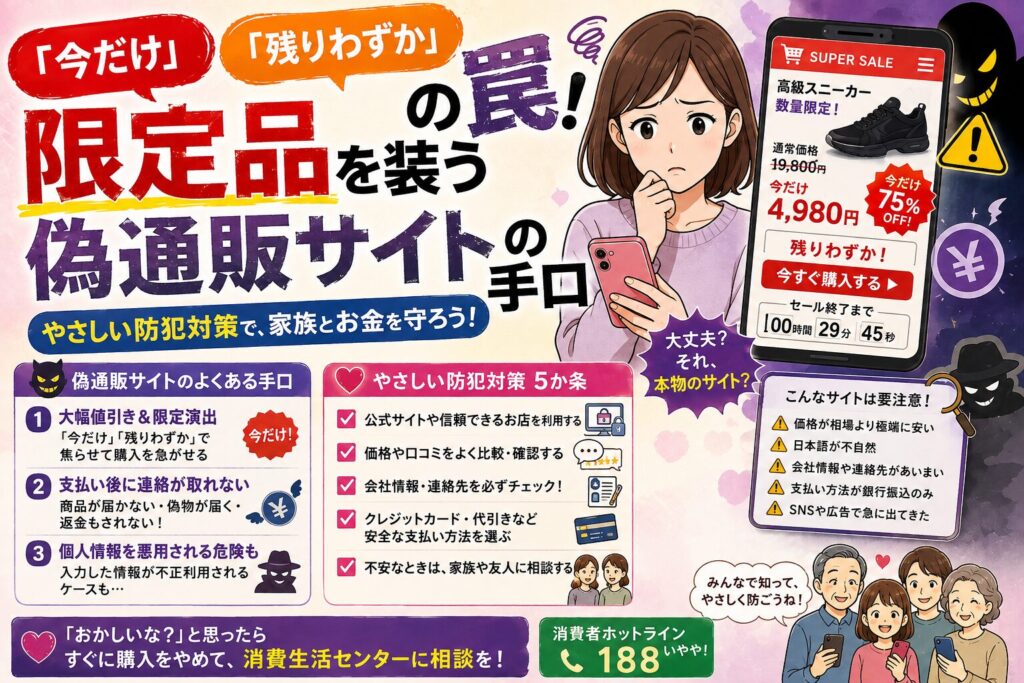 「今だけ」「残りわずか」の罠！限定品を装う偽通販サイトの手口と優しい防犯対策