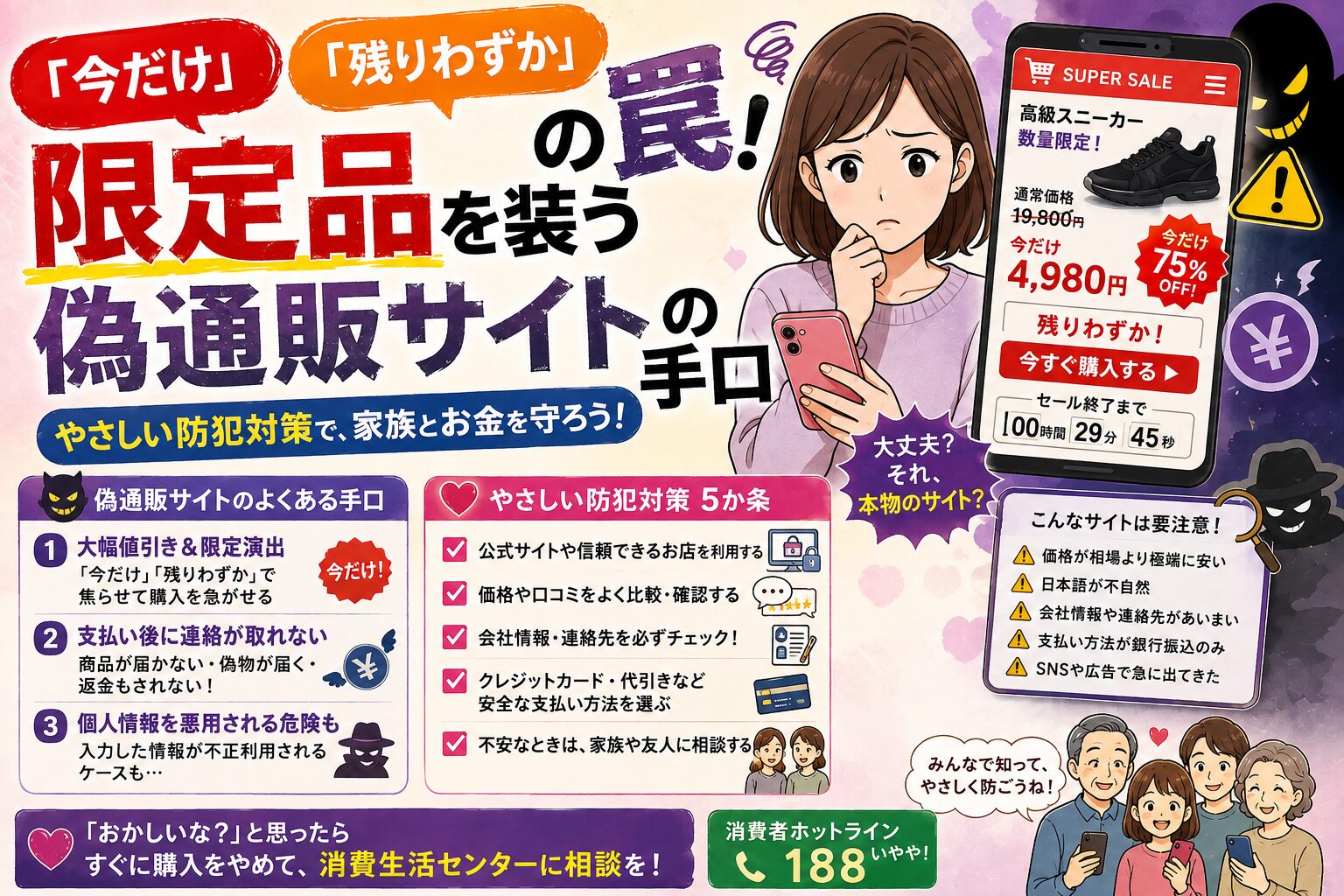 「今だけ」「残りわずか」の罠！限定品を装う偽通販サイトの手口と優しい防犯対策