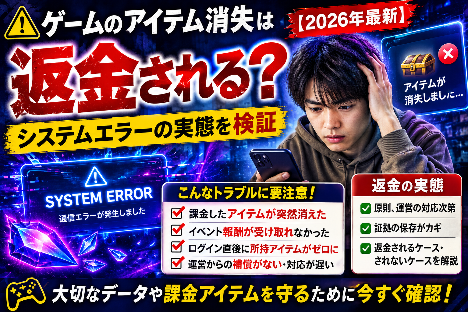 ゲームのアイテム消失は返金される？システムエラーの実態を検証【2026年最新】
