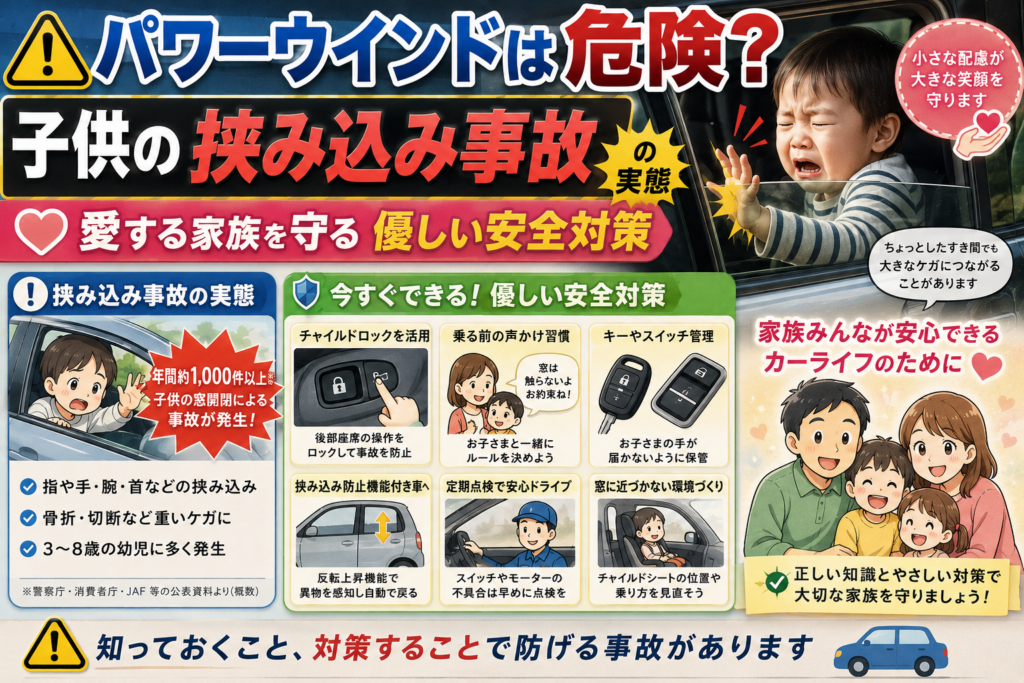 パワーウインドは危険？子供の挟み込み事故の実態と愛する家族を守る優しい安全対策