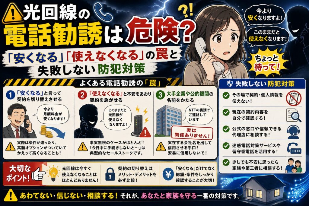 光回線の電話勧誘は危険？「安くなる」「使えなくなる」の罠と失敗しない防犯対策