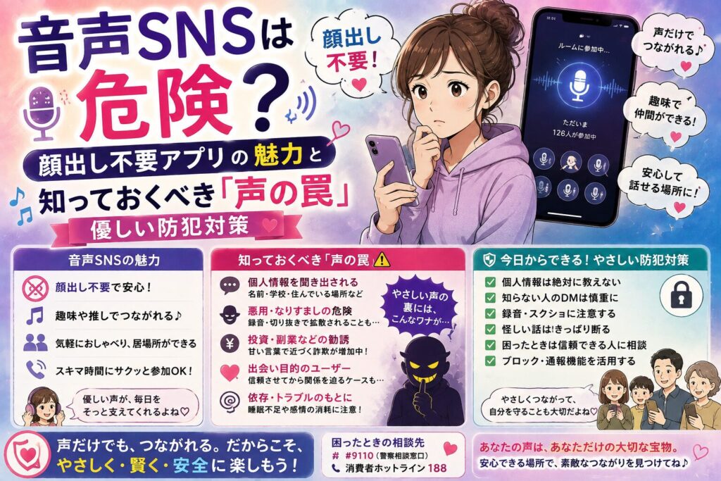 音声SNSは危険？顔出し不要アプリの魅力と知っておくべき「声の罠」・優しい防犯対策